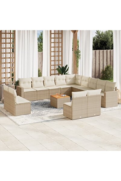 vidaxl Set canapele de gradina, 14 piese, cu perne, bej, poliratan