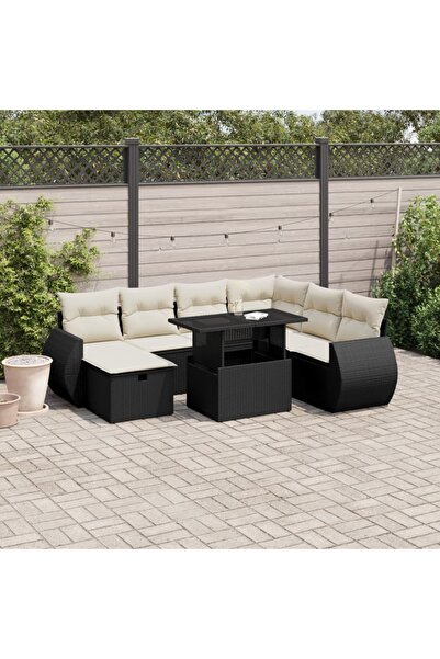 vidaxl Set mobilier de gradina cu perne, 8 piese, negru, poliratan