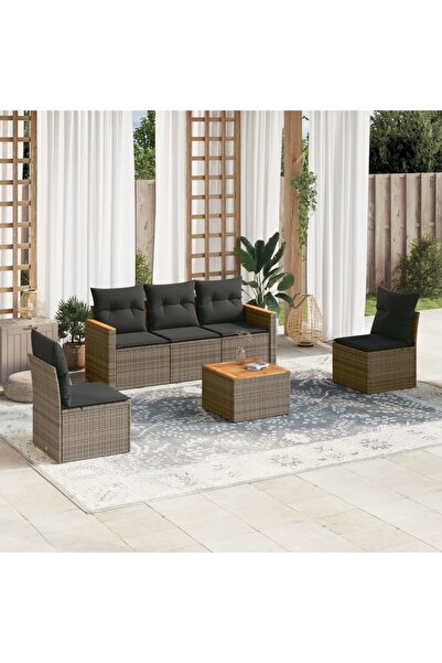 vidaxl Set mobilier gradina cu perne, 6 piese, gri, poliratan