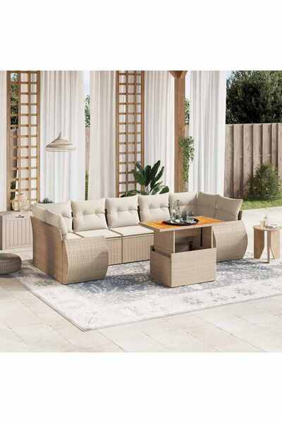vidaxl Set canapele de gradina, 8 piese, cu perne, bej, poliratan