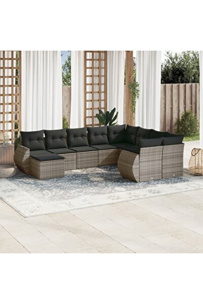 vidaxl Set mobilier de gradina cu perne, 10 piese, gri, poliratan