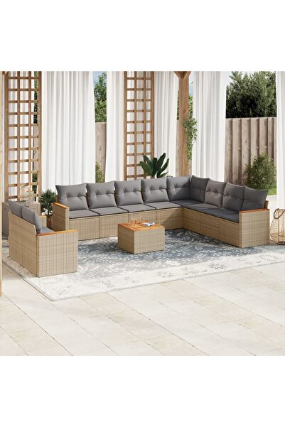 vidaxl Set canapele de gradina, 11 piese, cu perne, bej, poliratan