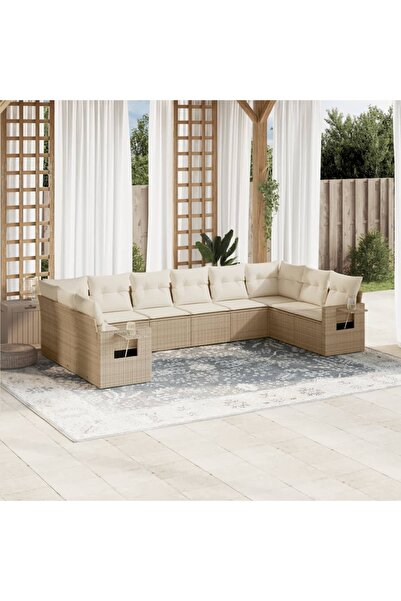 vidaxl Set canapele de gradina cu perne, 10 piese, bej, poliratan