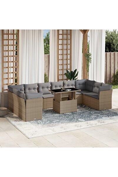 vidaxl Set canapele de gradina cu perne, 11 piese, bej, poliratan