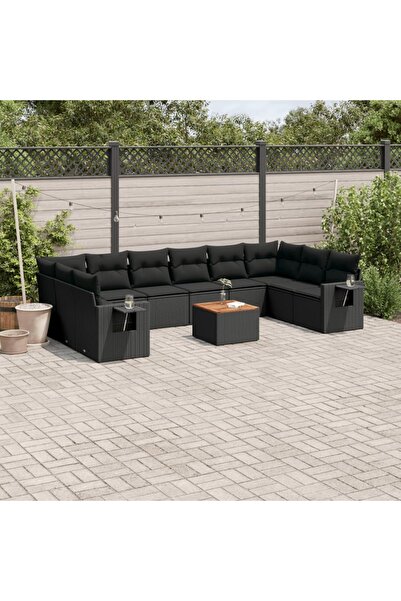vidaxl Set canapele de gradina cu perne, 11 piese, negru, poliratan