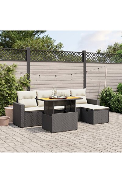 vidaxl Set mobilier de gradina cu perne, 6 piese, negru, poliratan