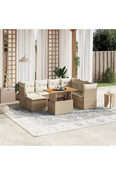 vidaxl Set canapele de gradina, 8 piese, cu perne, bej, poliratan