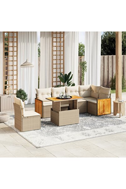 vidaxl Set canapele de gradina, 7 piese, cu perne, bej, poliratan