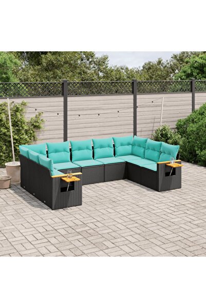 vidaxl Set mobilier de gradina cu perne, 9 piese, negru, poliratan