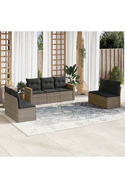 vidaxl Set canapele de gradina, 7 piese, cu perne, gri, poliratan