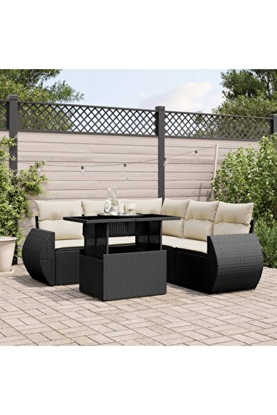 vidaxl Set mobilier de gradina cu perne, 6 piese, negru, poliratan
