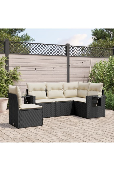 vidaxl Set mobilier de gradina cu perne, 5 piese, negru, poliratan