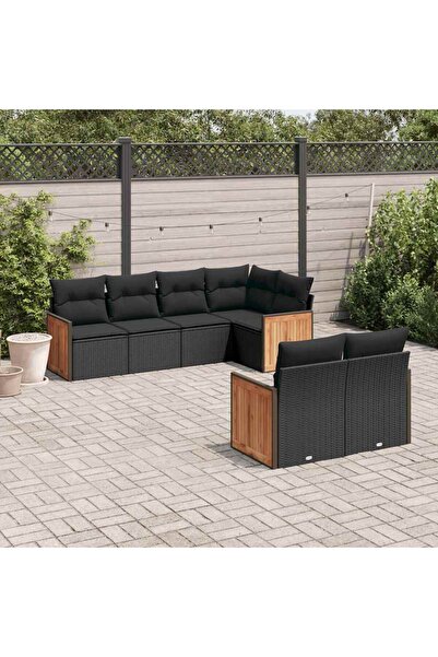 vidaxl Set canapele de gradina cu perne, 7 piese, negru, poliratan