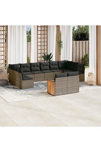 vidaxl Set canapea de gradina cu perne, 12 piese, gri, poliratan