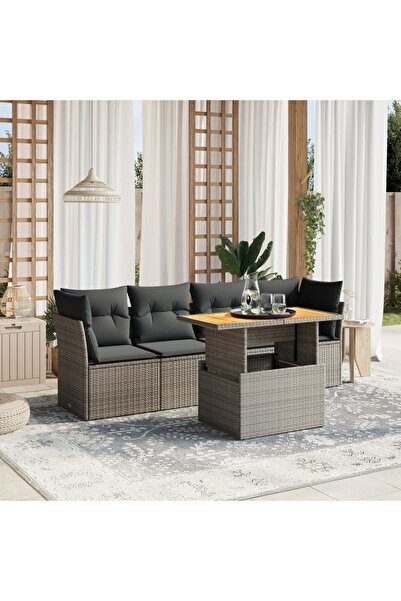 vidaxl Set canapea de gradina cu perne, 5 piese, gri, poliratan