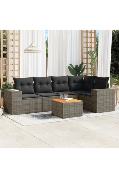 vidaxl Set mobilier gradina cu perne, 6 piese, gri, poliratan
