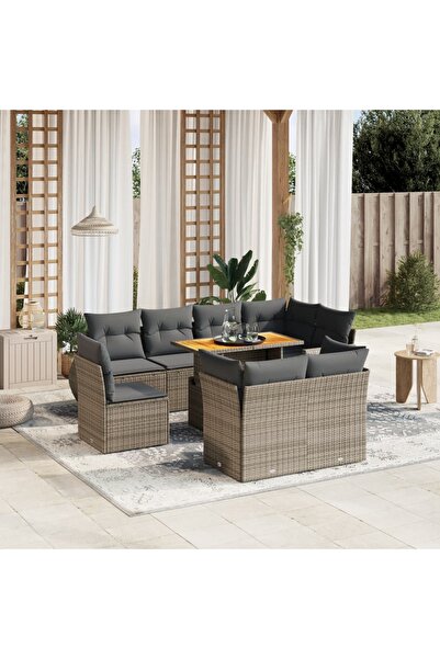vidaxl Set canapele de gradina, 9 piese, cu perne, gri, poliratan