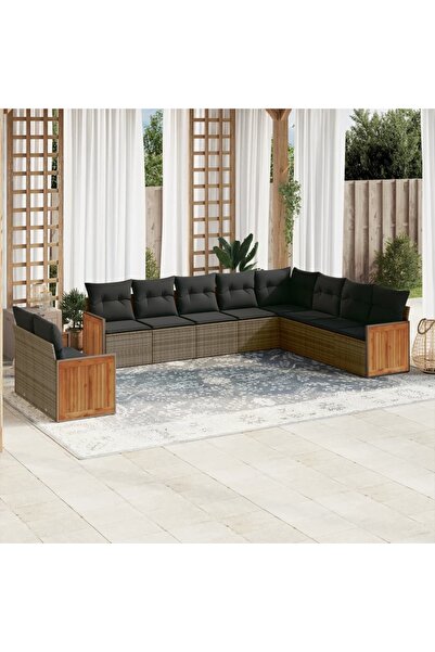 vidaxl Set mobilier de gradina cu perne, 10 piese, gri, poliratan