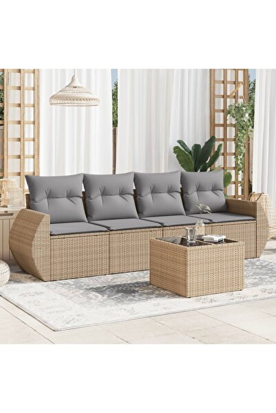 vidaxl Set canapele de gradina cu perne, 5 piese, bej, poliratan