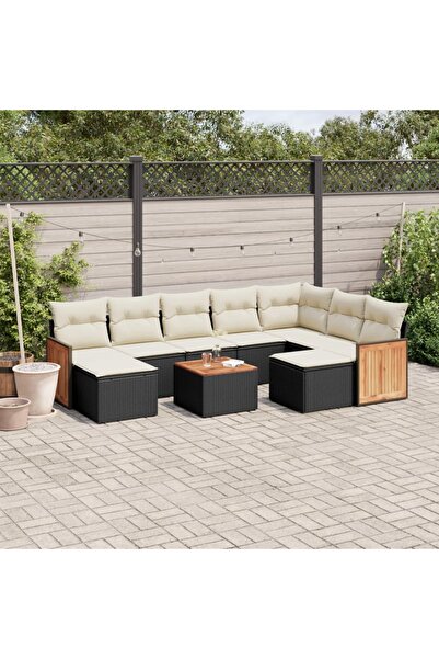 vidaxl Set canapele de gradina cu perne, 10 piese, negru, poliratan