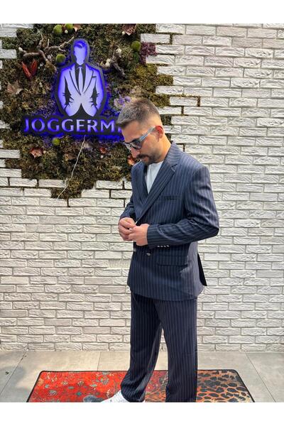 JOGGERMEN OVERSİZE ÇİZGİLİ KRUVAZE TAKIM ELBİSE(LACİVERT)