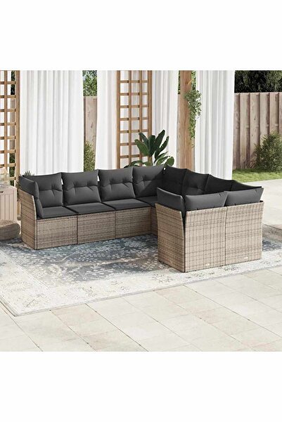vidaxl Set canapele de gradina cu perne, 8 piese, gri, poliratan