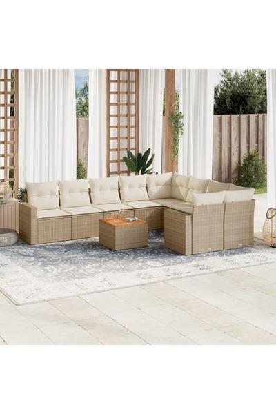 vidaxl Set canapele de gradina cu perne, 10 piese, bej, poliratan