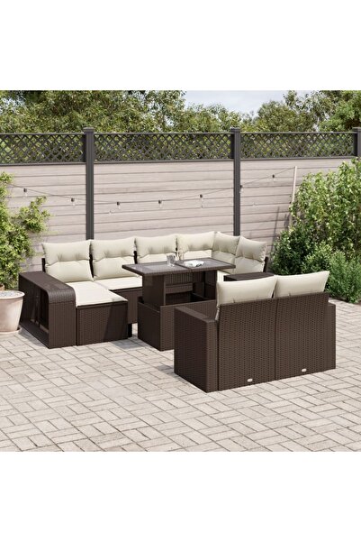 vidaxl Set canapele de gradina cu perne, 11 piese, maro, poliratan