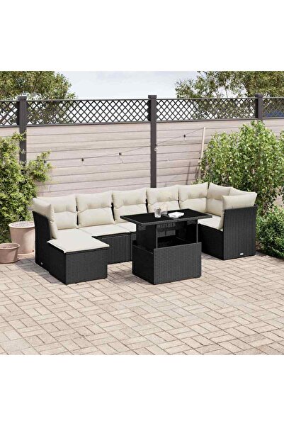 vidaxl Set mobilier de gradina cu perne, 8 piese, negru, poliratan