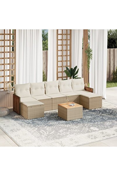 vidaxl Set canapele de gradina, 8 piese, cu perne, bej, poliratan