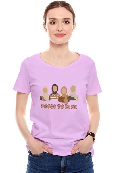 not تي شيرت نسائي بتصميم مطبوع (Proud To Be Me) |   تي شيرت برقبة مستديرة وقص...