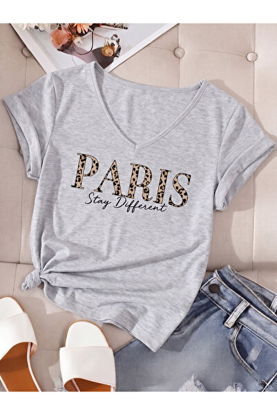 BUWOM Women's Paris Stay Printed V-Neck T-Shirt