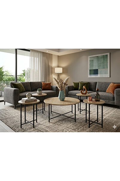 FARISHOME Service Table Set - 5 Pieces, Large 80X80X45 Cm, Small 40X40X55 cm