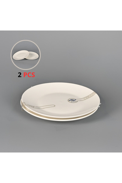 Generic White Ceramic Flat Plate Set of 2 8 Inch Dishes for Everyday Dining a...