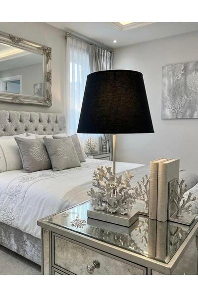 Mirsa Global Modern Coral Silver Bust Lampshade Sculpture – Black Hat Decorat...