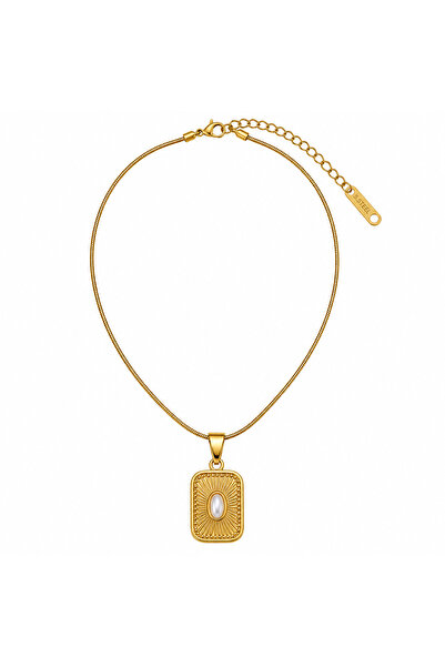 Selay Accessory قلادة ذهبية بتفاصيل حجرية بيضاوية الشكل بتصميم عتيق لا تسبب ت...