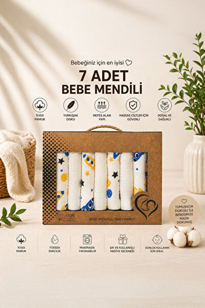 Pure Plus 7'li %100 Pamuklu Bebek Ağız Mendili | Penye Omuz Örtüsü | Hassas C...