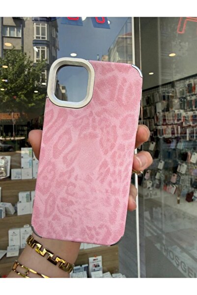 OVADA İphone 13/14 Uyumlu Leopar Desenli Süet Telefon Kılıfı