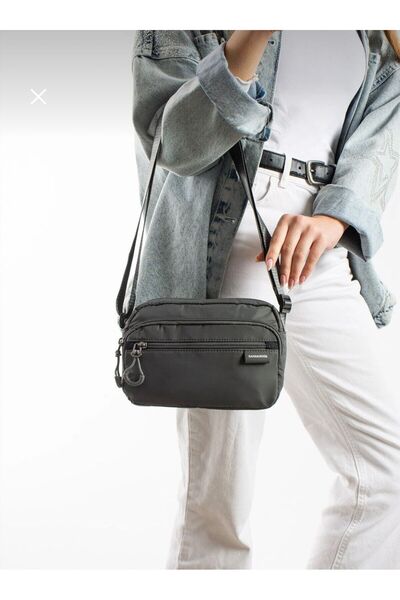 BLACK Women's 5-Compartment Water-Resistant Parachute Fabric Small Crossbody ...