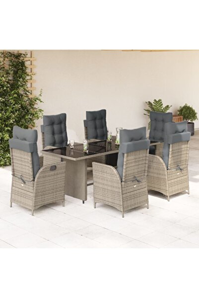 vidaxl Garden furniture set with cushions, 7 pieces, grey, polyrattan