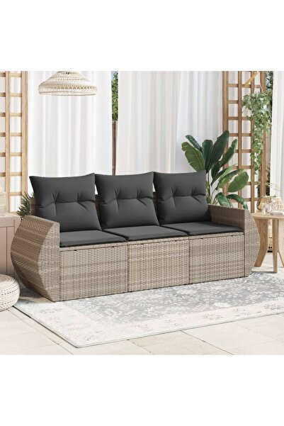 vidaxl Set canapele de gradina cu perne, 3 piese gri deschis poliratan