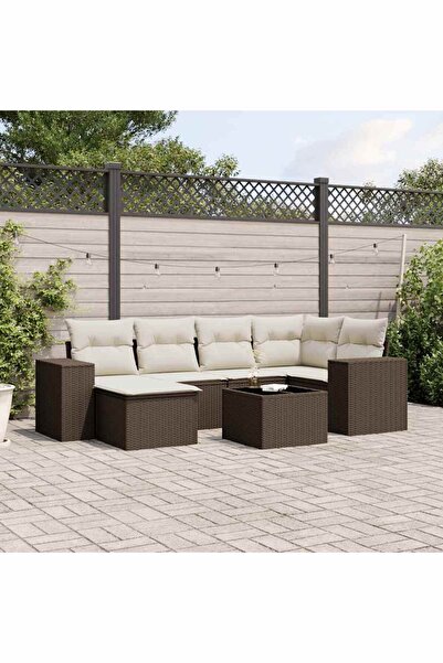 vidaxl Garden sofa set with cushions, 7 pieces, brown, polyrattan