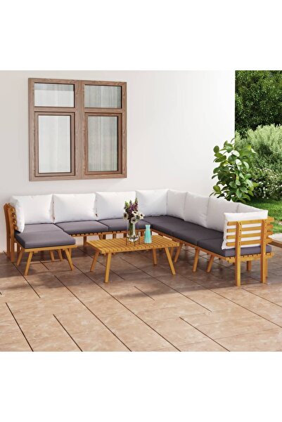 vidaxl Set mobilier gradina cu perne, 9 piese, lemn masiv de acacia