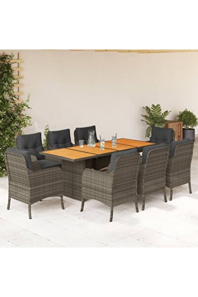 vidaxl Garden furniture set with cushions, 9 pieces, grey, polyrattan