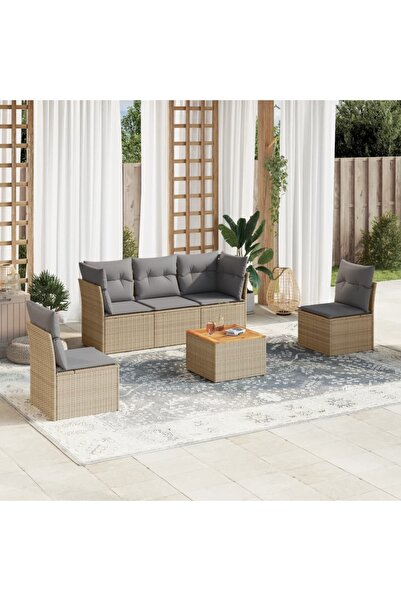 vidaxl Garden sofa set with cushions, 6 pieces, beige, polyrattan