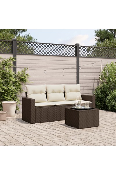 vidaxl Set canapele de gradina, 4 piese, cu perne, maro poliratan maro