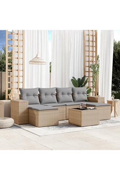 vidaxl Garden sofa set, 7 pieces, with cushions, beige, polyrattan