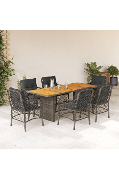 vidaxl Garden furniture set with cushions, 7 pieces, grey, polyrattan