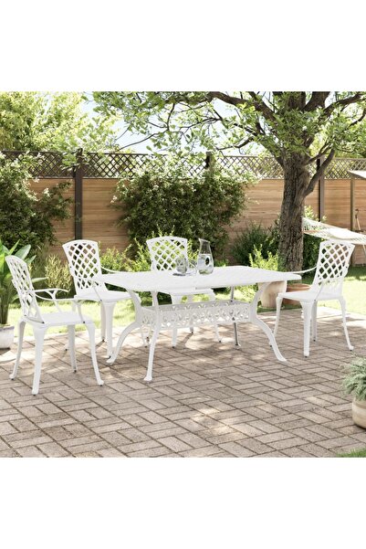 vidaxl Garden furniture set, 5 pieces, white, cast aluminum