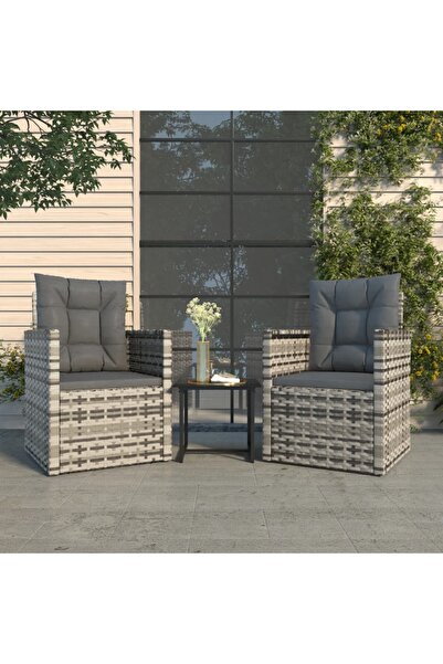 vidaxl Set mobilier de exterior cu perne, 3 piese, gri, poliratan